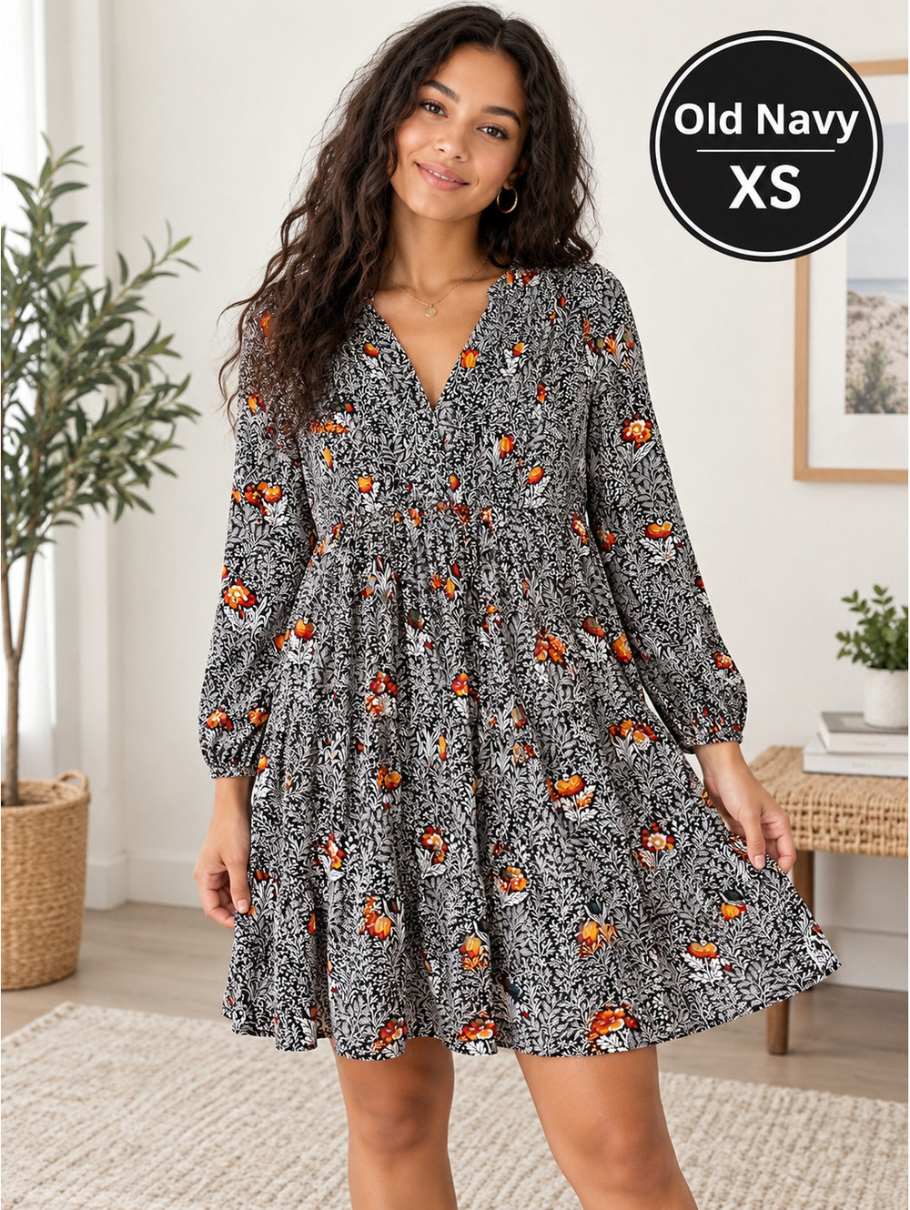 Old Navy | XS | Black Floral Tunic Dress